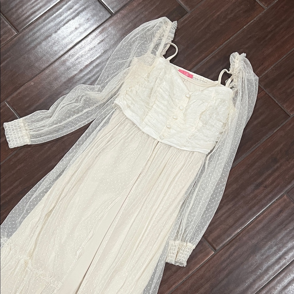 Elegant Cream Dress with Sheer Overlay